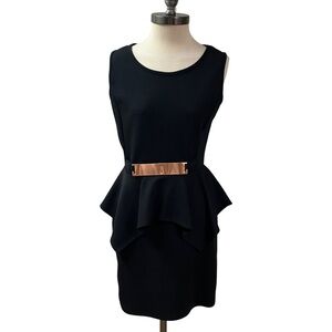 Vtg Y2k Holiday Party Black Peplum Textured Dress XL Cocktail Romantic Wedding